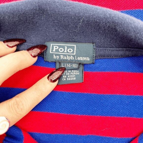Ralph Lauren Striped Polo Shirt Men's Size L Red‎ Blue Short Sleeve Pullover - Picture 4 of 4